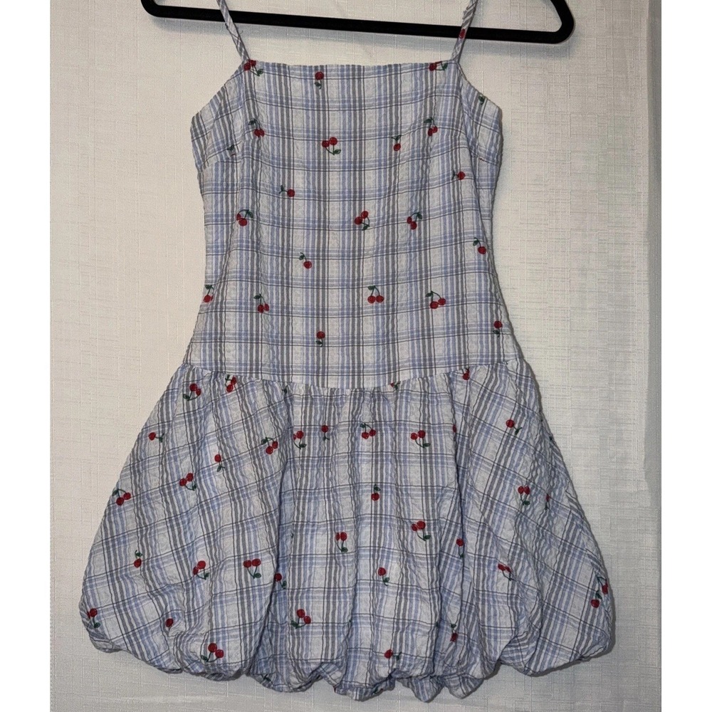 Women’s Blue Plaid Cherry Mini Dress